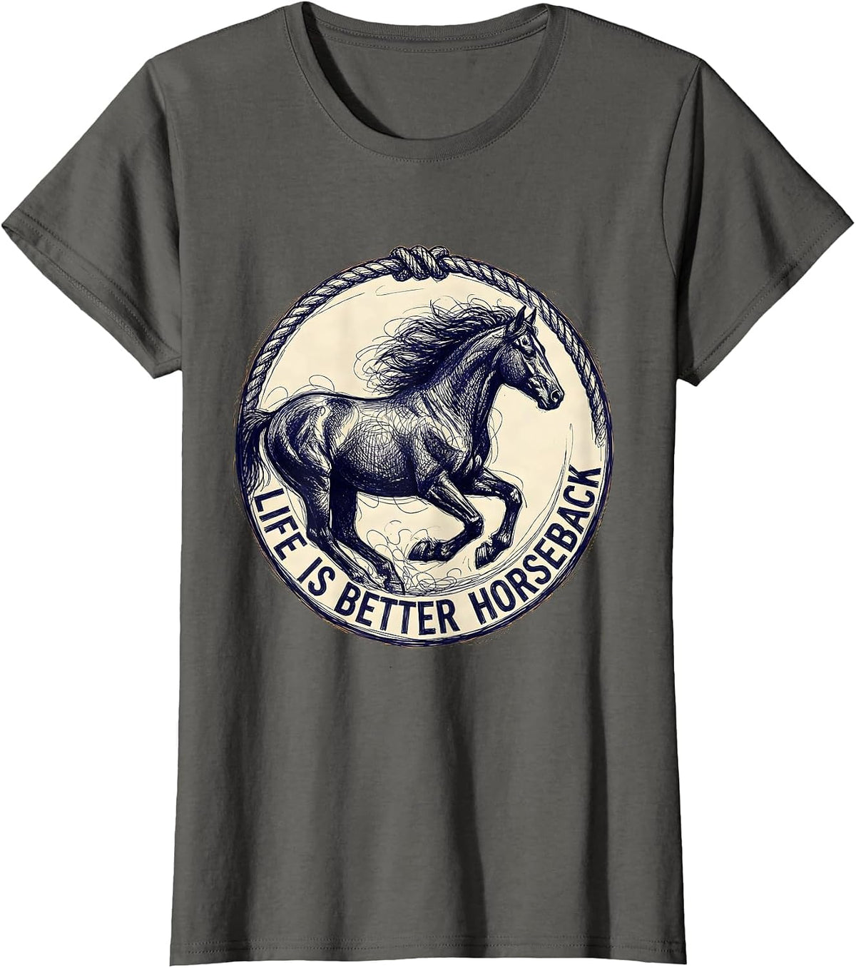 Women's Life Is Better Horseback Equestrian Design T-Shirt - Asphalt Grey