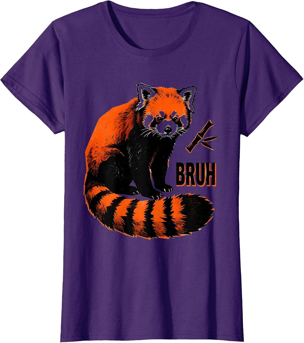Women's Bruh Oversized Rust-Red Panda Stencil Graphic Novelty Animal T-Shirt - Purple