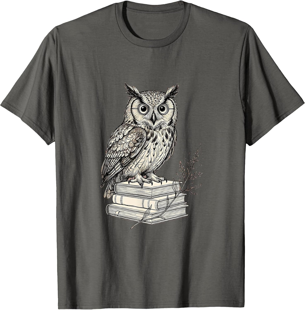 Men's Wise Owl on Books Cute Teacher Graphic T-Shirt - Asphalt Grey
