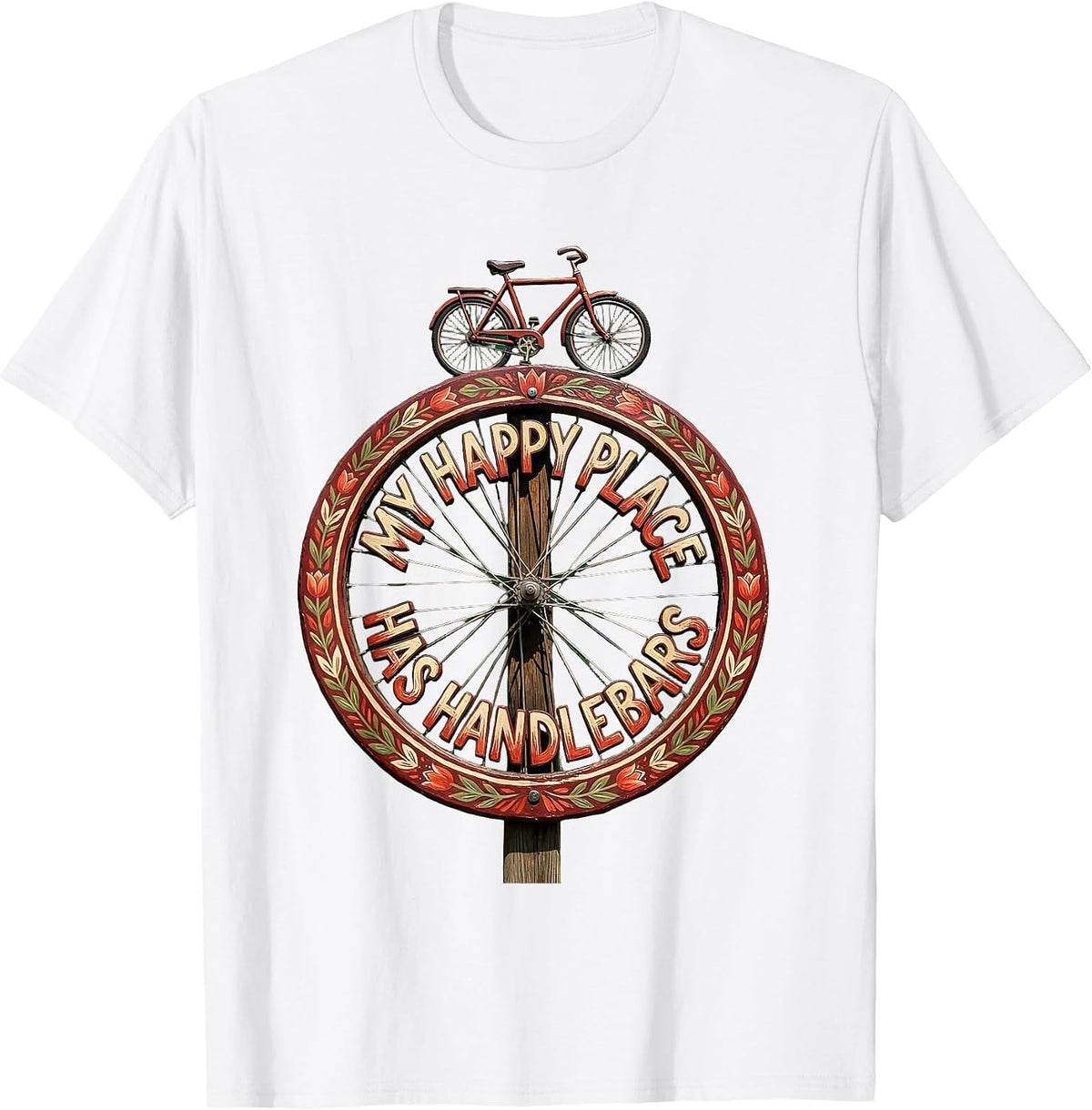 Men's My Happy Place Has Handlebars Cycling Design T-Shirt - White