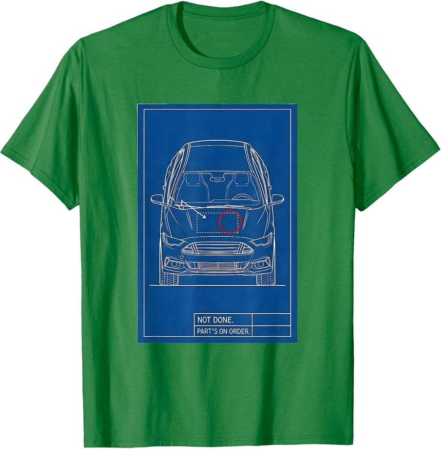Men's Not Done Part's On Order Funny Mechanic Skeleton Auto Repair T-Shirt - Kelly Green