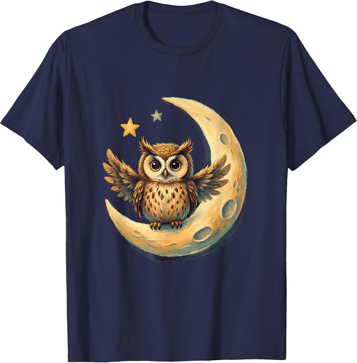 Men's Cute Halloween Owl on Crescent Moon Design T-Shirt - Navy Blue