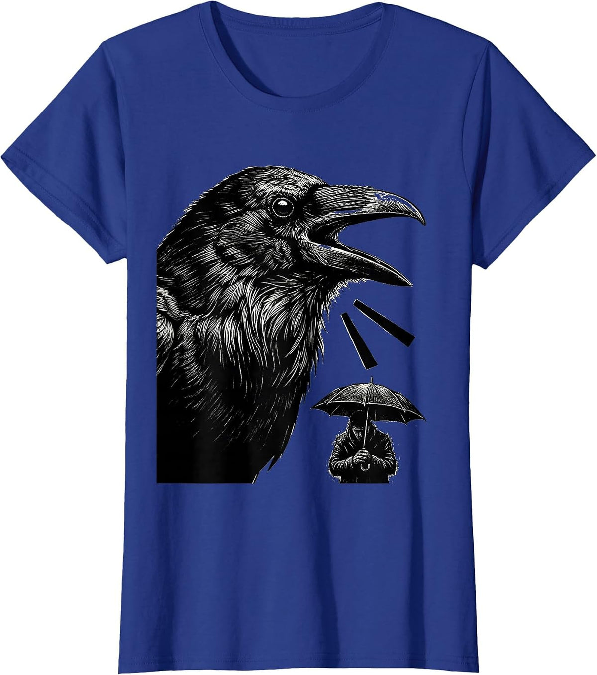 Women's Black Crow Gothic Humor Bird Lover Dark Deadpan T-Shirt - Royal Blue