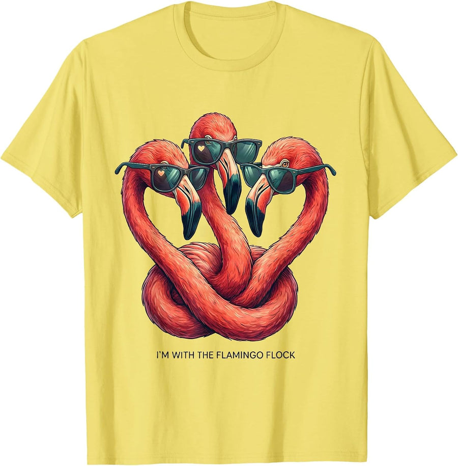 Men's I’m With The Flamingo Flock Funny Flamingo Lover Valentine’s T-Shirt - Lemon Yellow