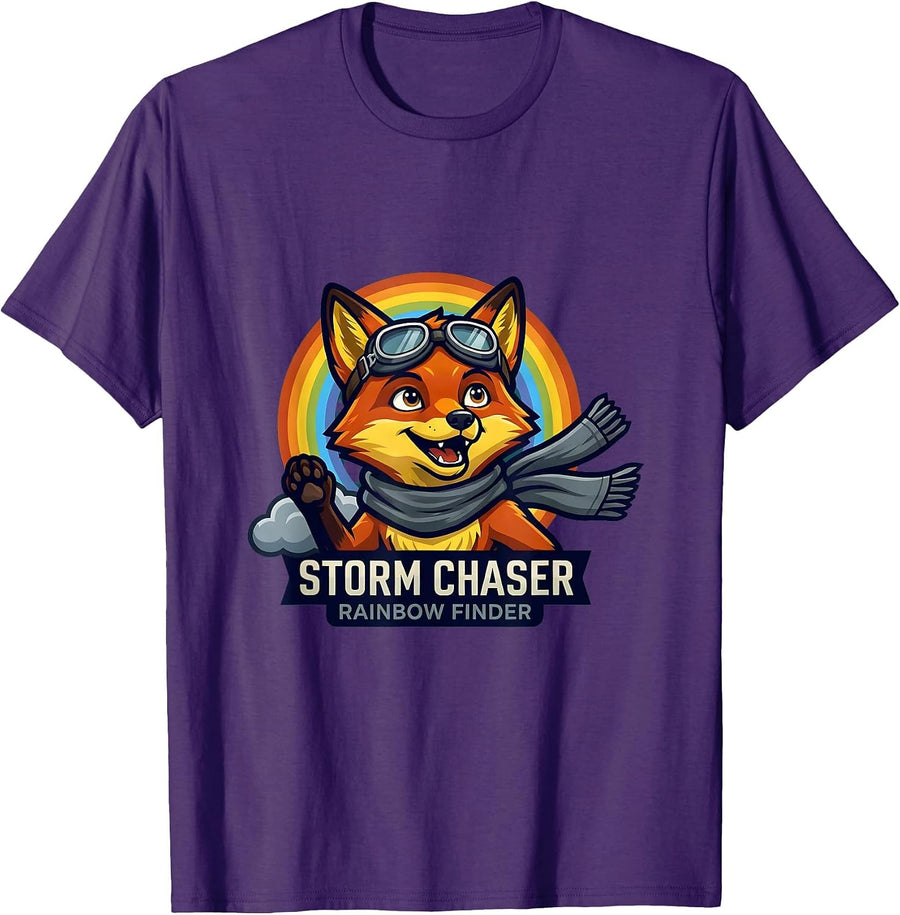 Storm Chaser Rainbow Finder Colorful Design T-Shirt, Men, Purple, Large - As Pictured