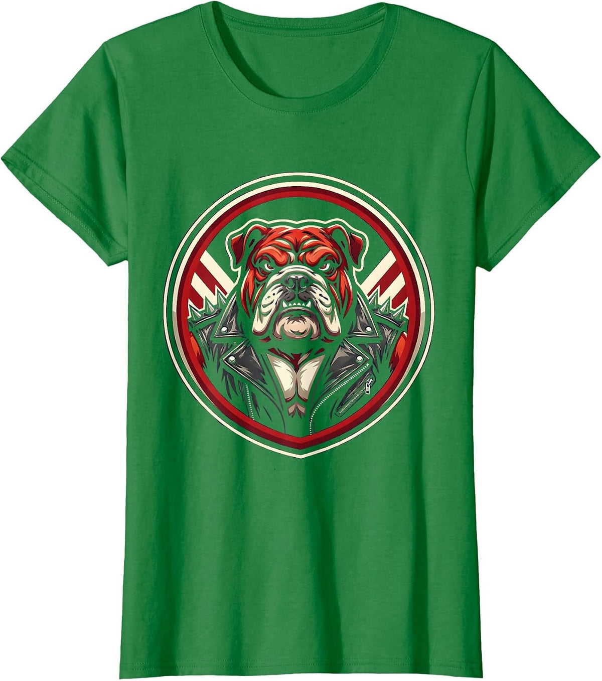 Bulldog Biker Spiked Leather Jacket Graphic T-Shirt - Kelly Green