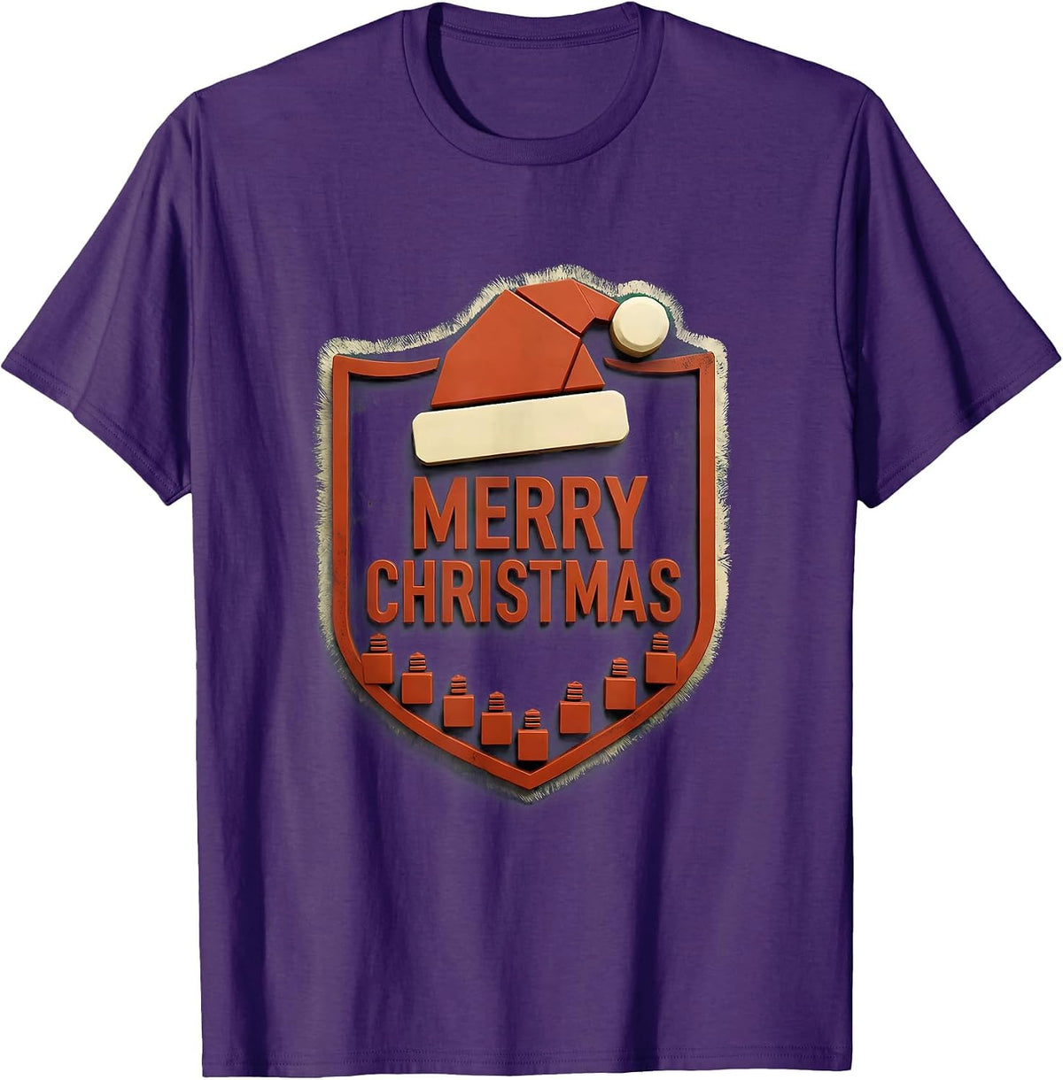 Merry Christmas Rubber Stamp Santa Hat Family Matching T-Shirt - Purple