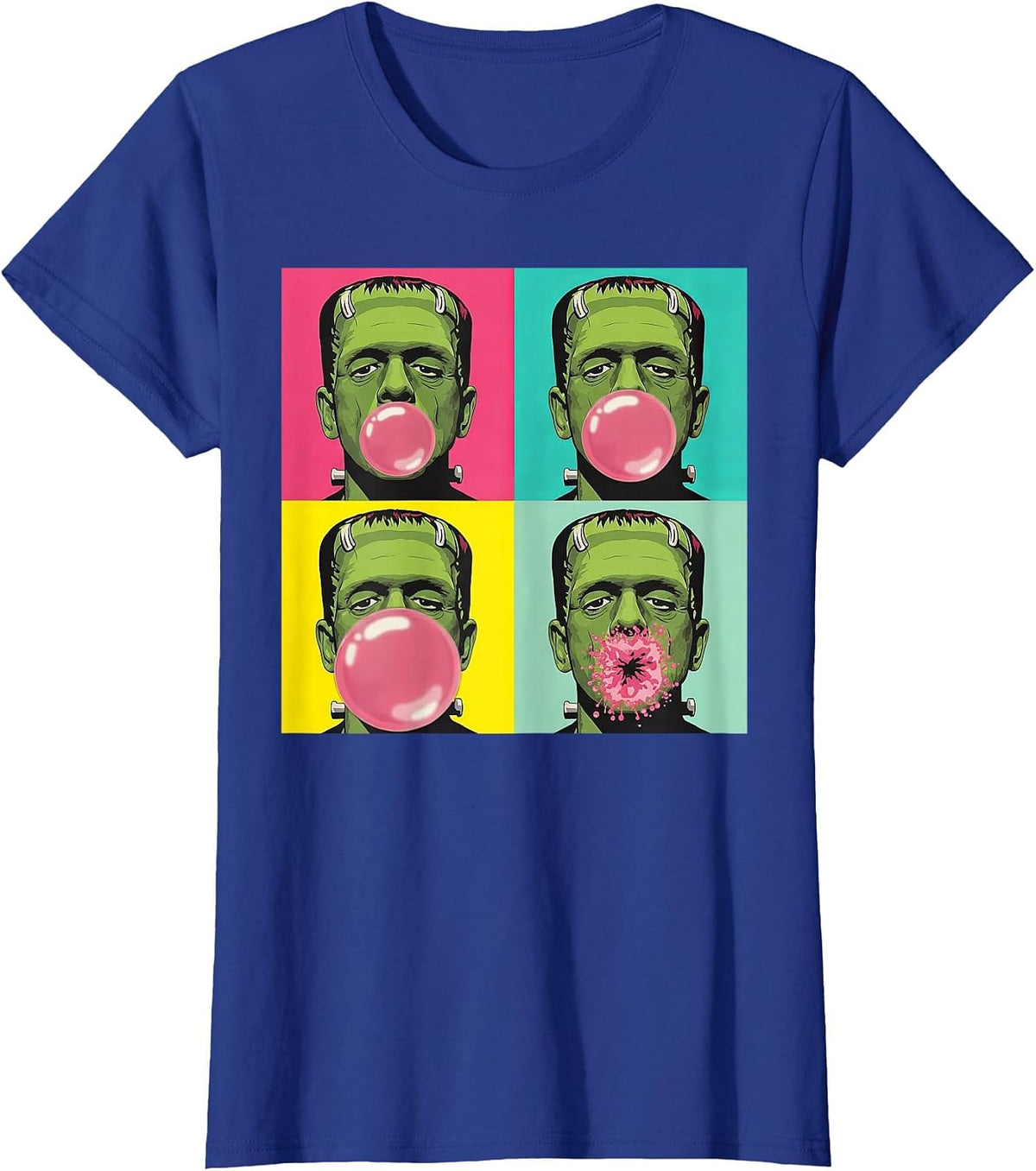 Frankenstein Monster Bubble Gum Funny Pop Art Halloween T-Shirt - Royal Blue