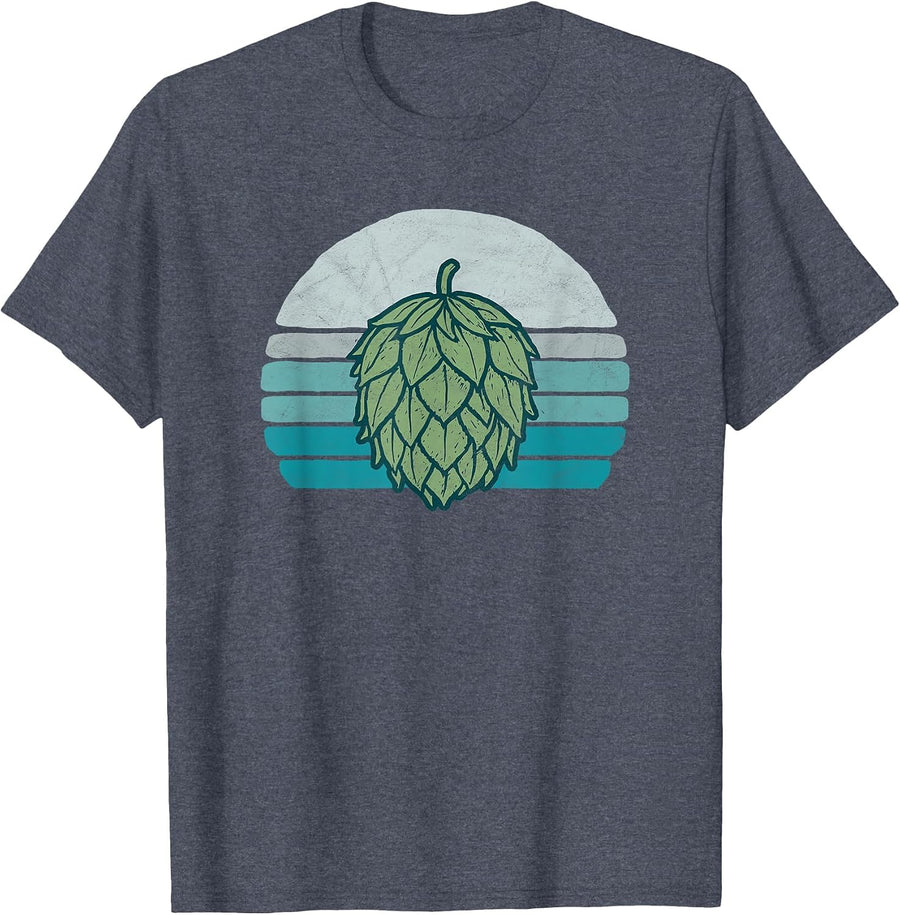 Hops Lover Vintage Beer Graphic Dark Sunset Hop Illustration T-Shirt - Heather Blue