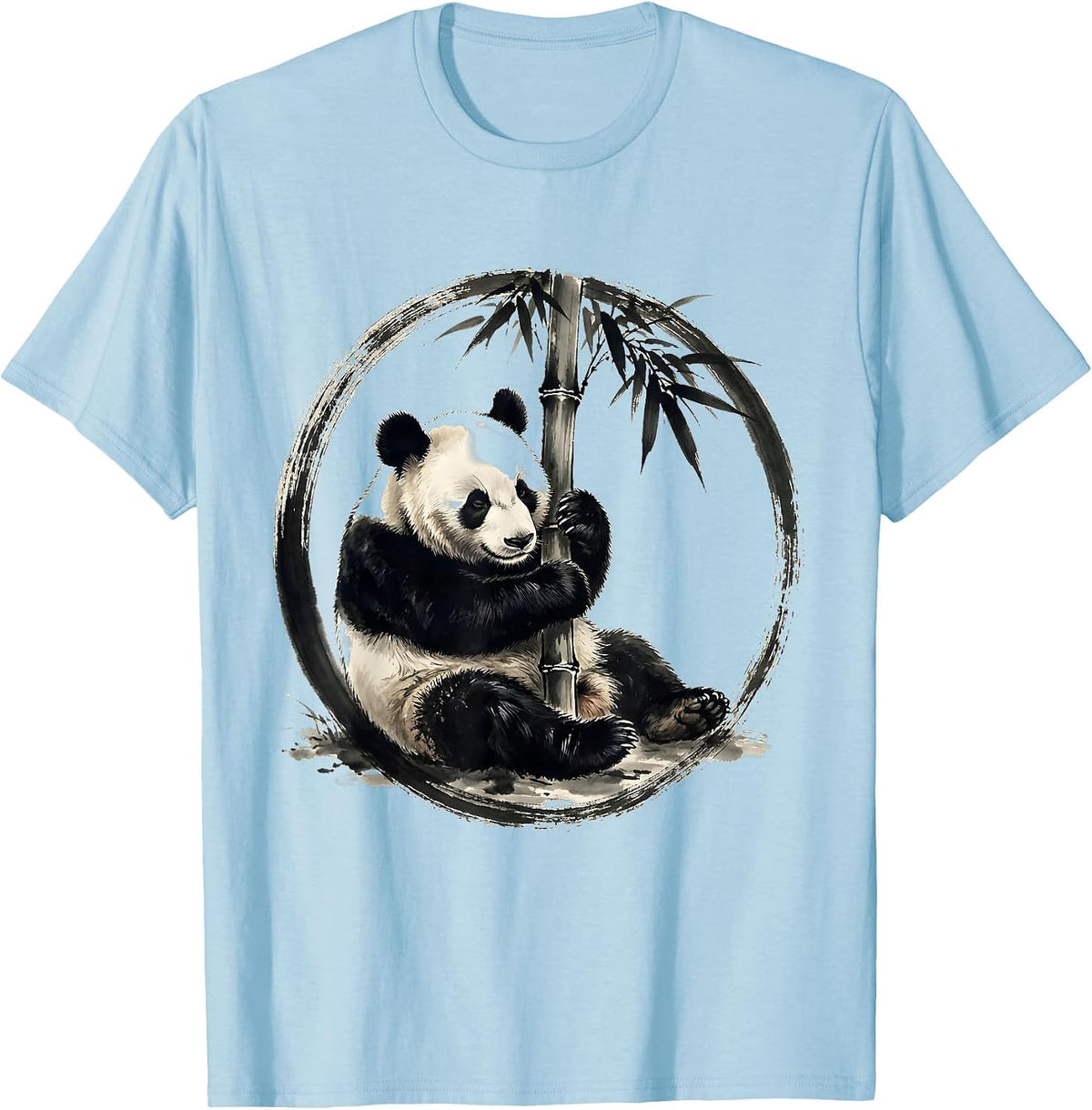 Men's Sleeping Panda Curled Around Bamboo Stalk T-Shirt - Baby Blue