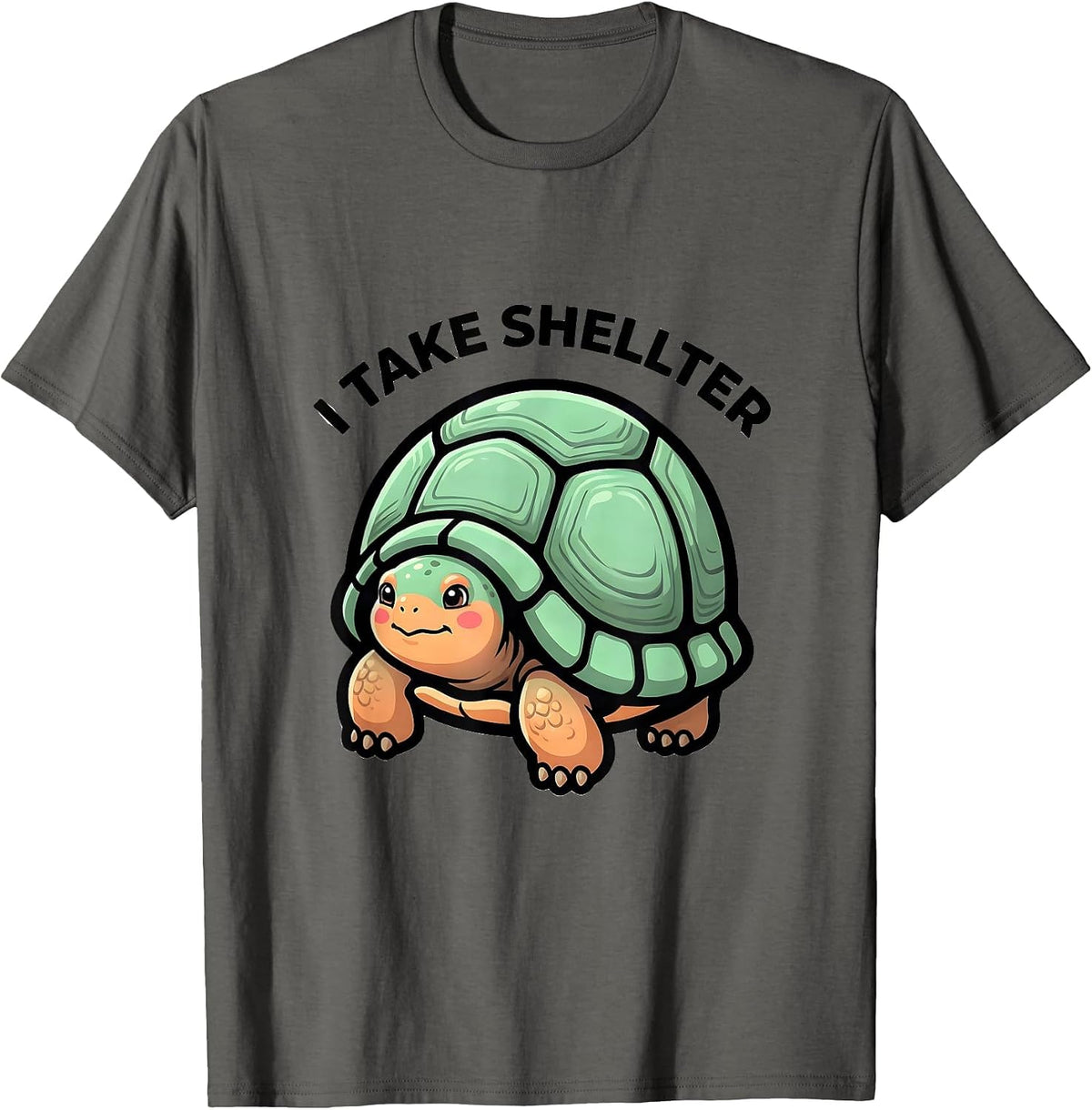 Men's I Take Shellter Cute Kawaii Tortoise Lover Pet Owner Humor T-Shirt - Asphalt Grey