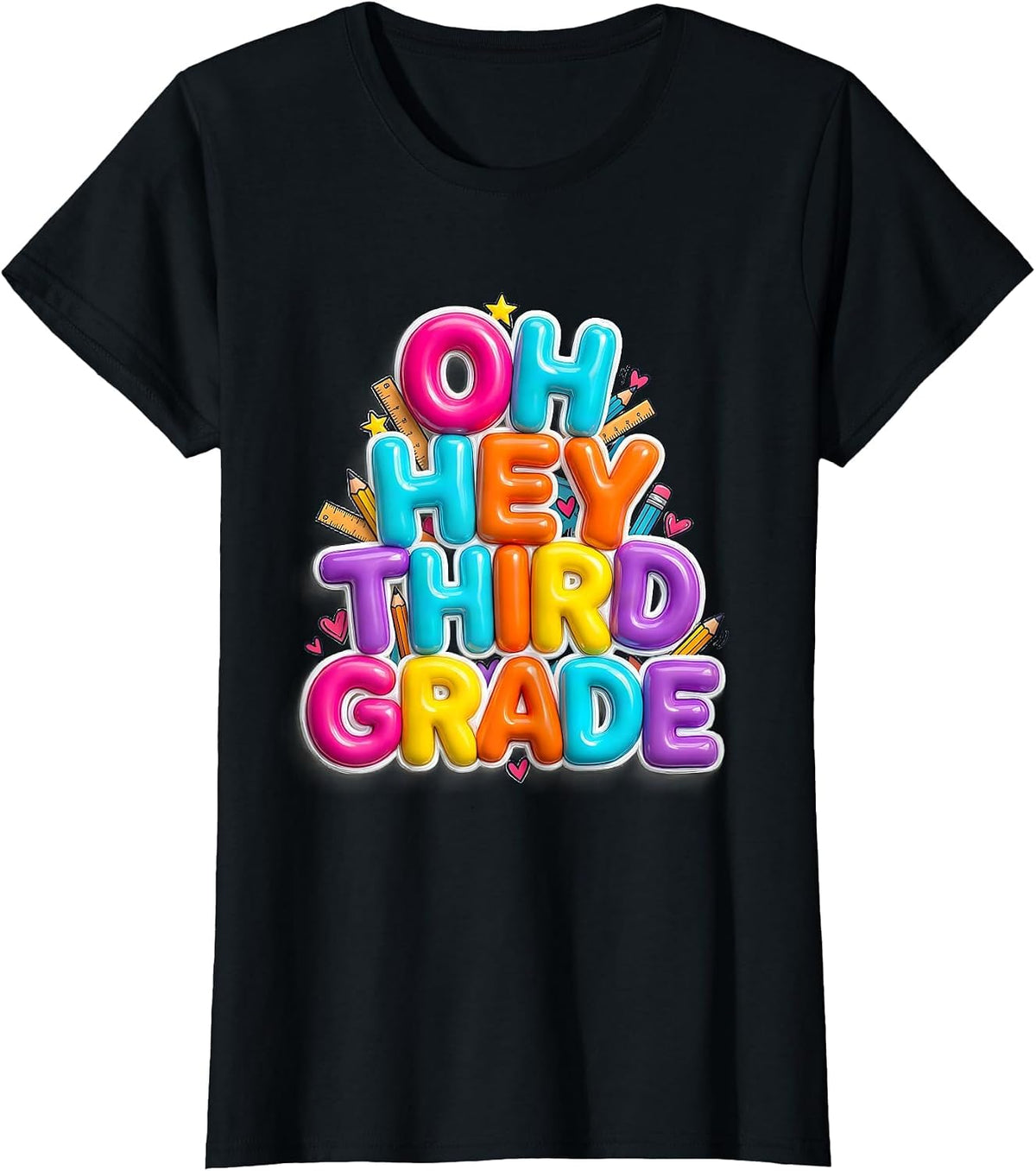 Oh Hey Third Grade Cute Preppy Teachers Back To School T-Shirt - Black