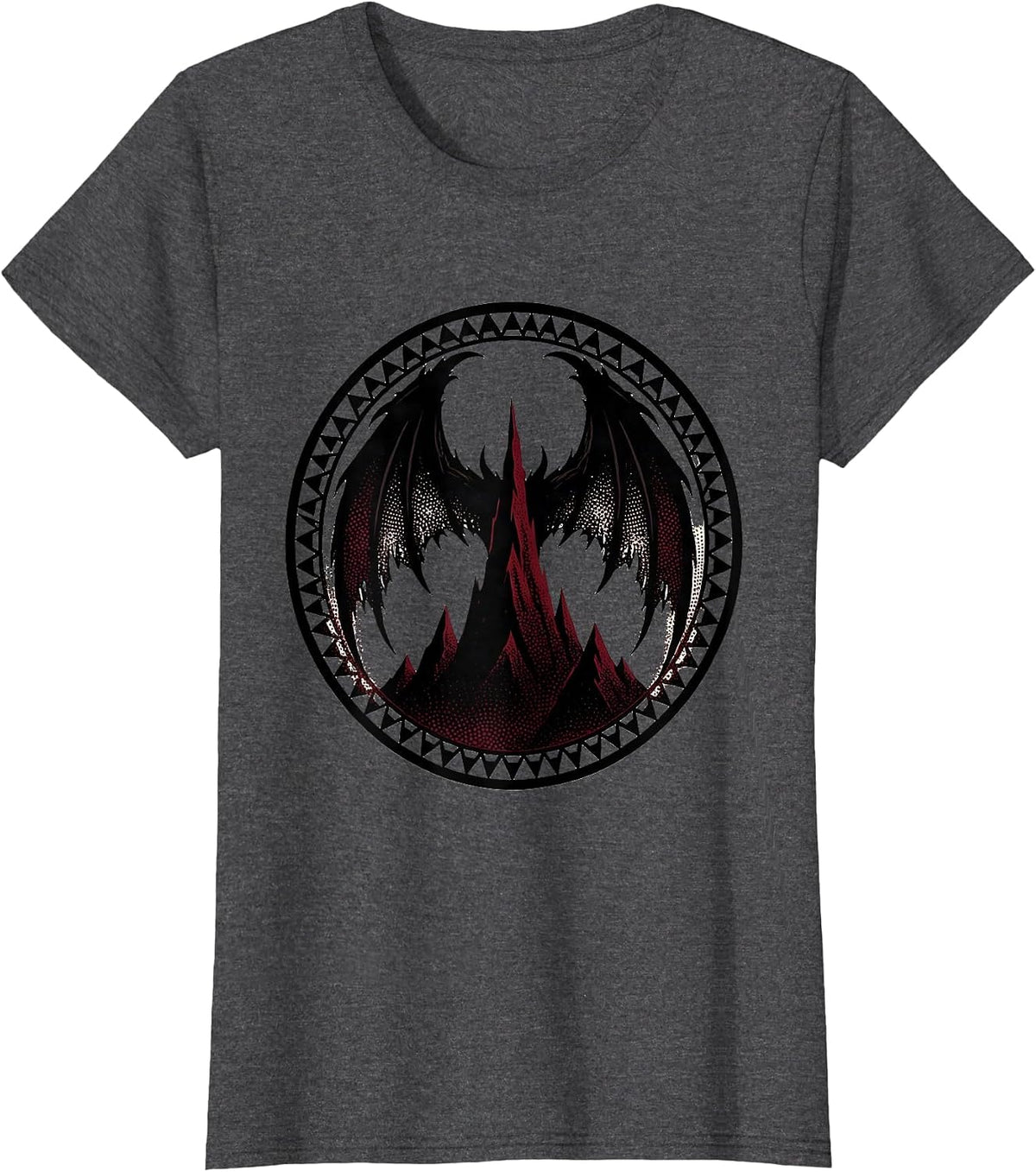 Women's Demon Wings Over Mountain Peaks Metal Graphic T-Shirt - Dark Heather Grey