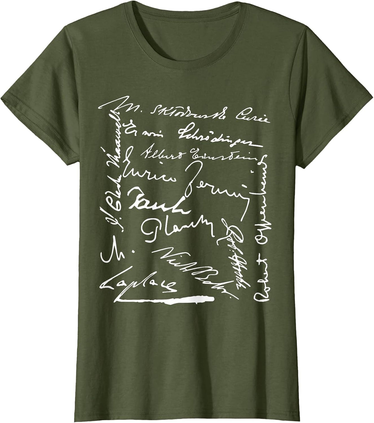 Signatures Physicists Physics Pauli Planck Laplace Curie T-Shirt - Olive Green