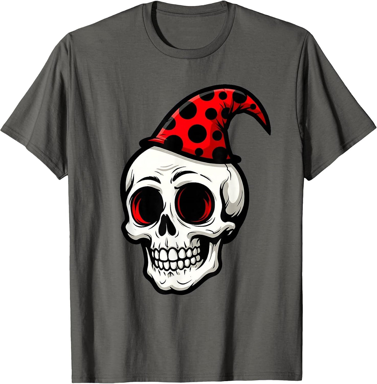 Skull in a Dunce Cap Illustration T-Shirt - Asphalt Grey