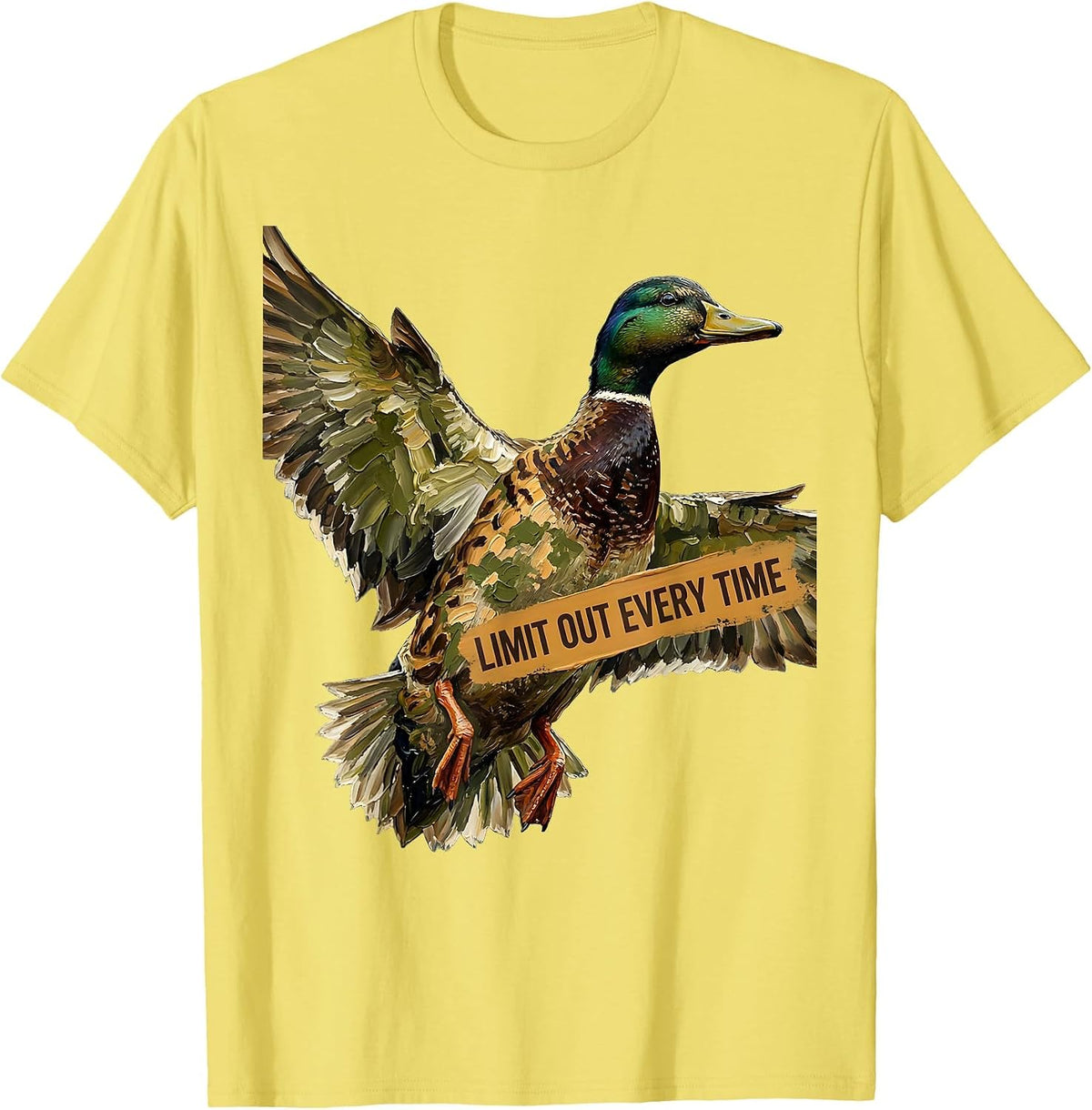 Men's Duck Camo Limit Out Every Time Hunting Design T-Shirt - Lemon Yellow