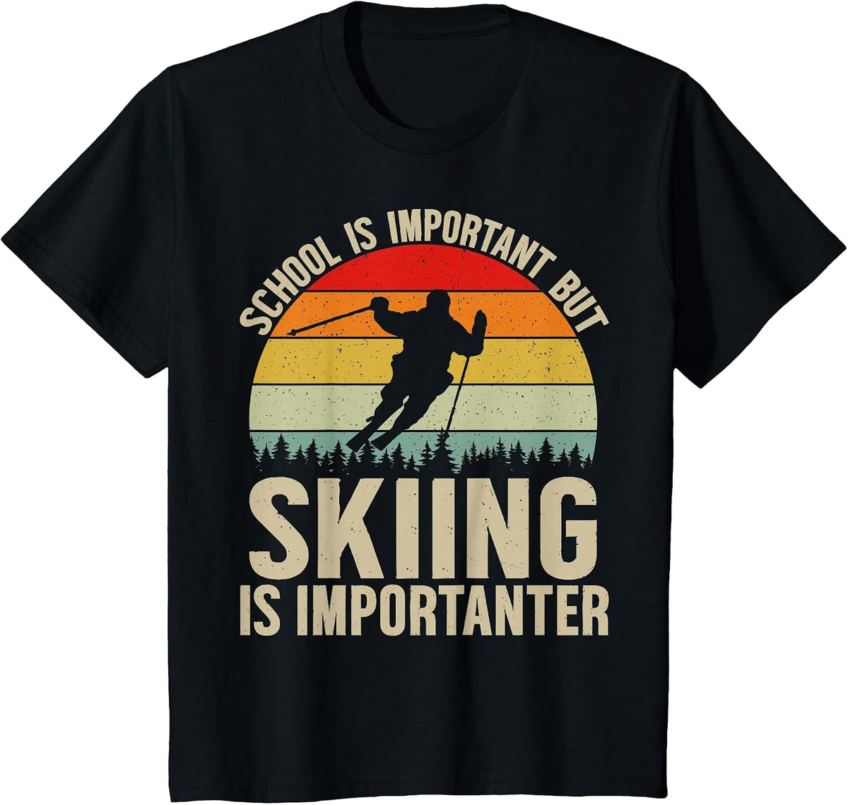 School is Important But Skiing is Importanter Funny Ski Boys T-Shirt - Black