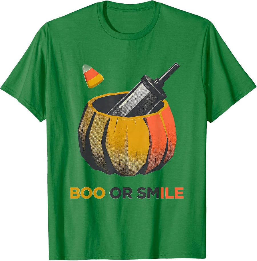 Men's Boo Or Smile Midcentury Modern Dental Hygienist Halloween T-Shirt - Kelly Green