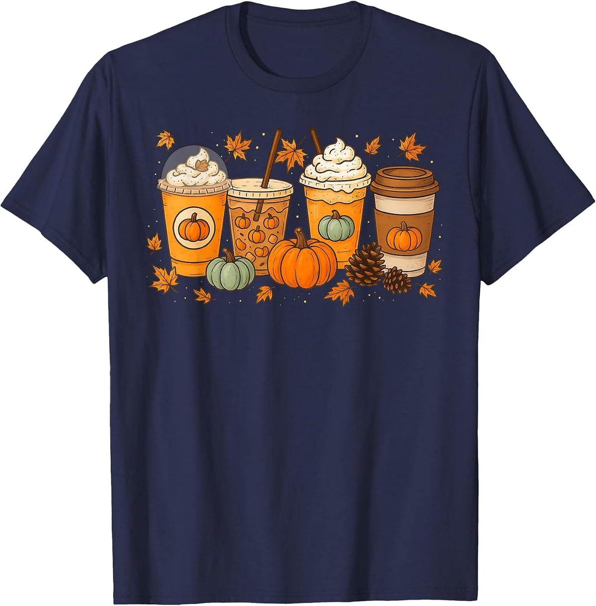 Coffee Pumpkin Latte Spice Coffee Love Fall Season Halloween T-Shirt - Navy Blue