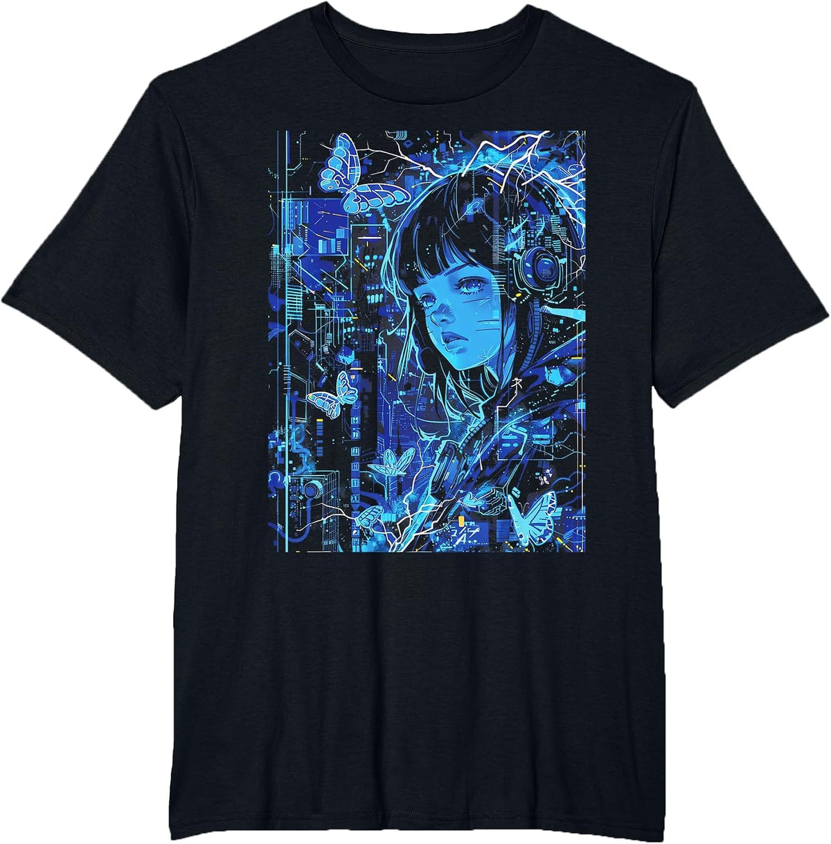 Anime Japanese Goth Cyberpunk City Aesthetic Fantasy T-Shirt - Black