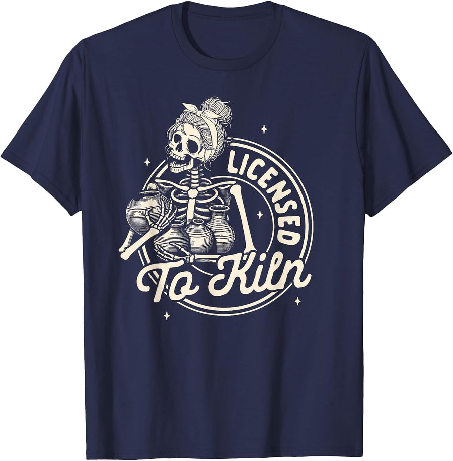 Clay Pottery Artist Ceramic Clay Whisperer Licensed to Kiln T-Shirt - Navy Blue