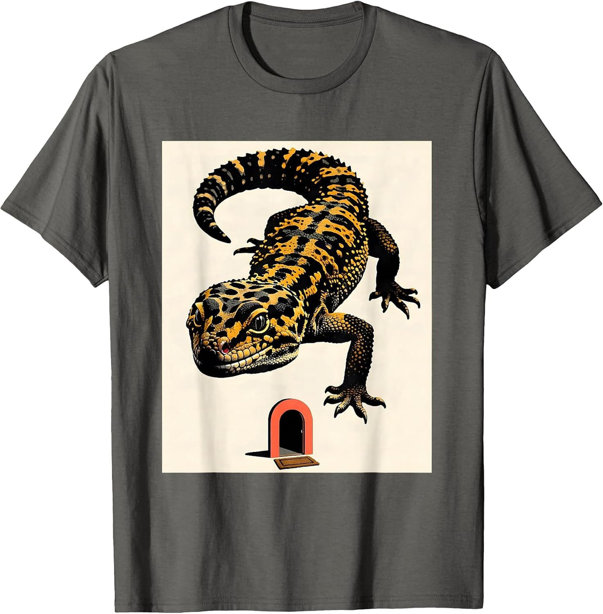 Leopard Gecko Blocking Door Funny Reptile Lover Gift T-Shirt - Asphalt Grey