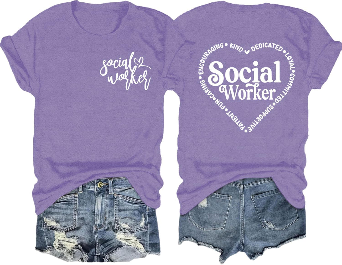Social Worker Shirts for Women Social Work Month Advocate Kind Tee - Purple