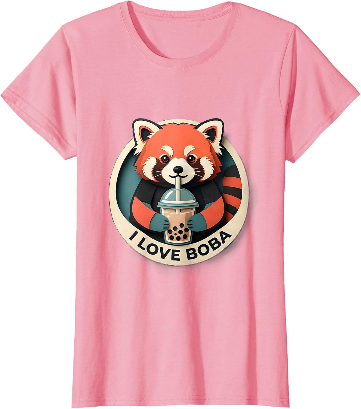 Women's I Love Boba Cute Kawaii Panda Anime Bubble Tea Boba Lover T-Shirt - Pink