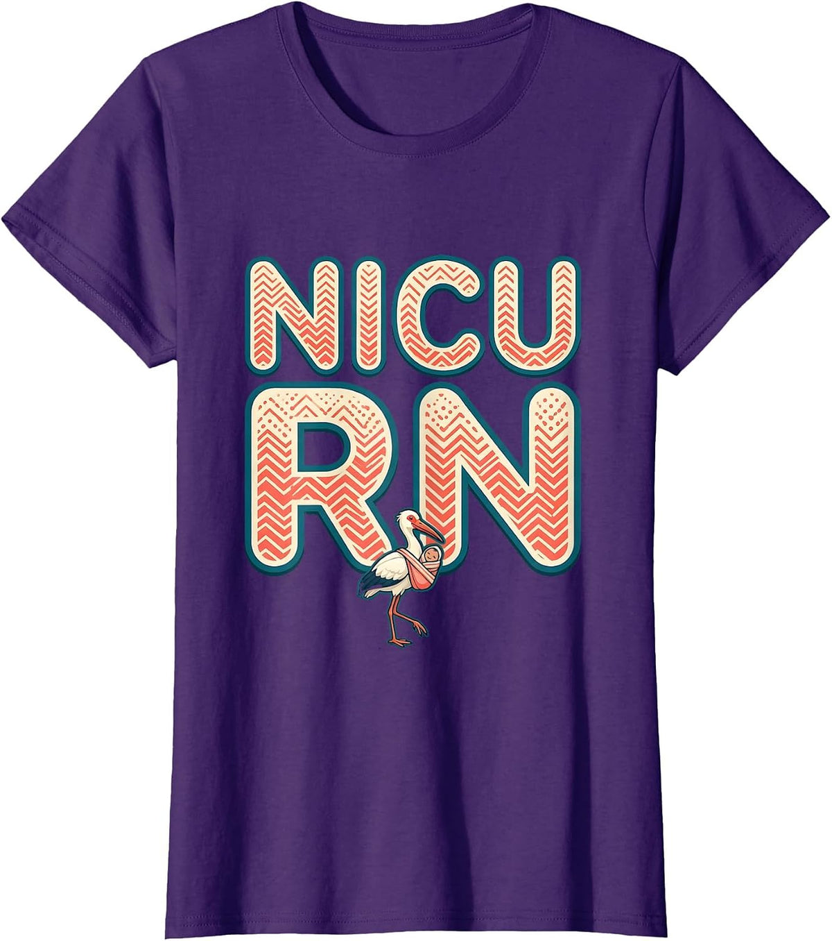 Women's NICU RN Cute Stork Neonatal Intensive Care Unit Nurse Gift T-Shirt - Purple