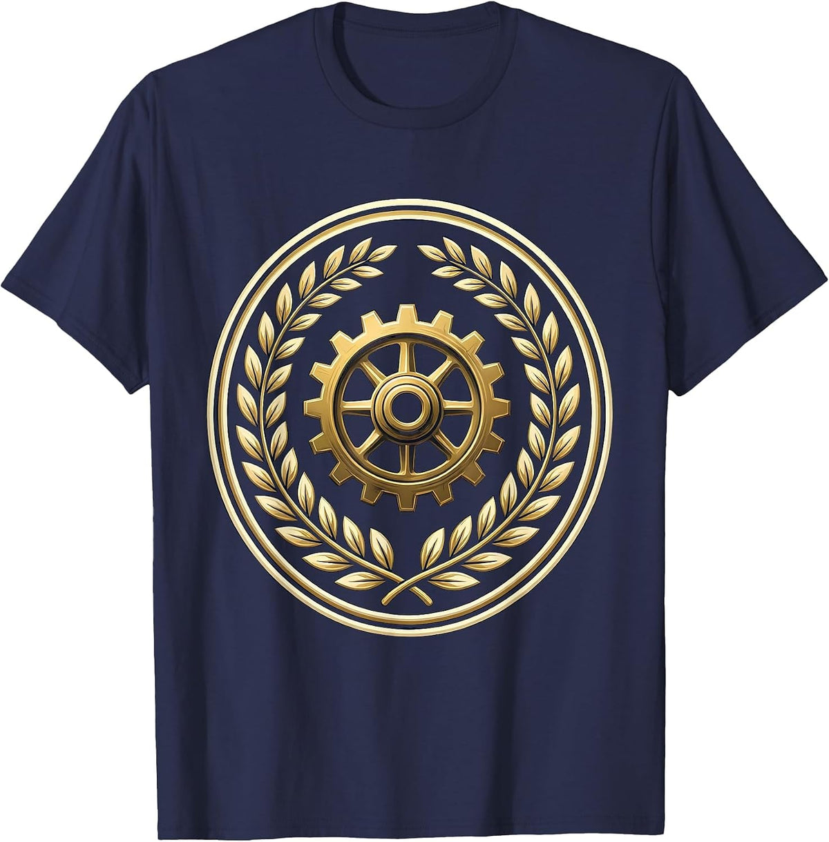 Men's Labor Day Gear Wheel Laurel Wreath Illustration T-Shirt - Navy Blue