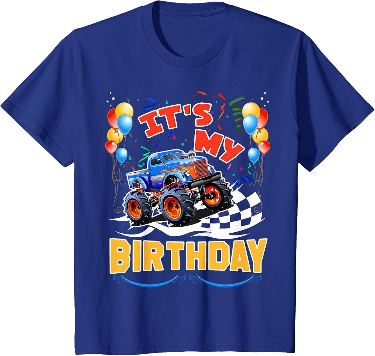 It is My Birthday Boy Monster Truck Car Party Day Kids Cute T-Shirt - Royal Blue