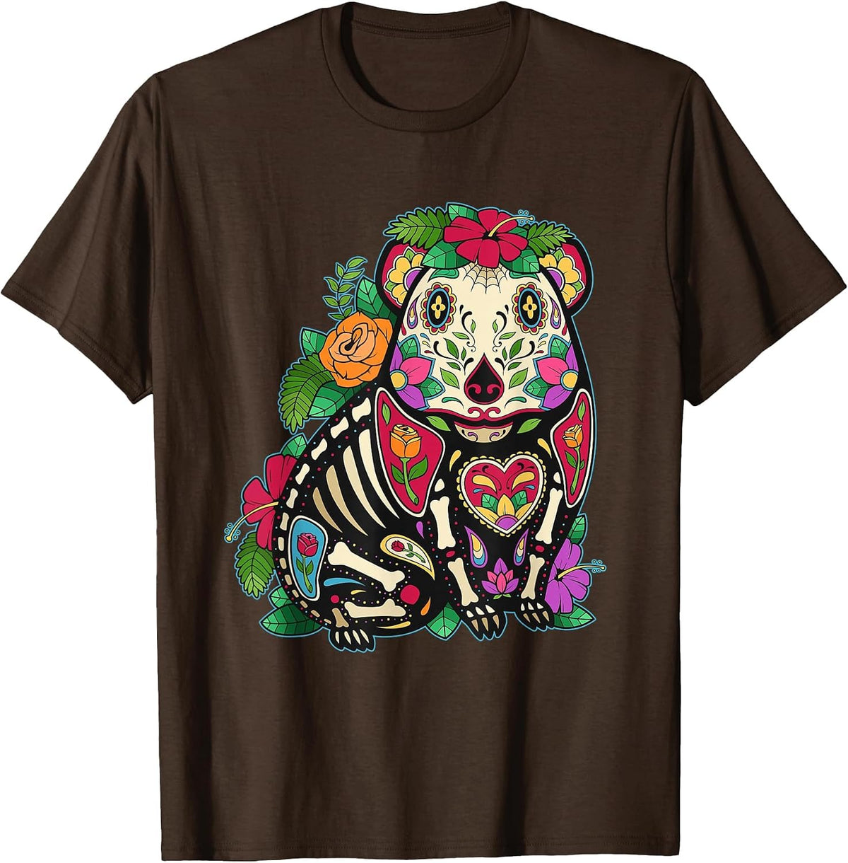Guinea Pig Sugar Skull Calavera Mexico Dia De Los Muertos T-Shirt - Brown