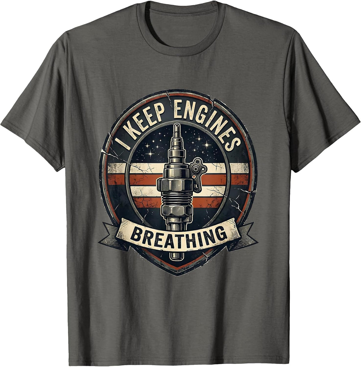 I Keep Engines Breathing Distressed Mechanic Muscle Car T-Shirt - Asphalt Grey