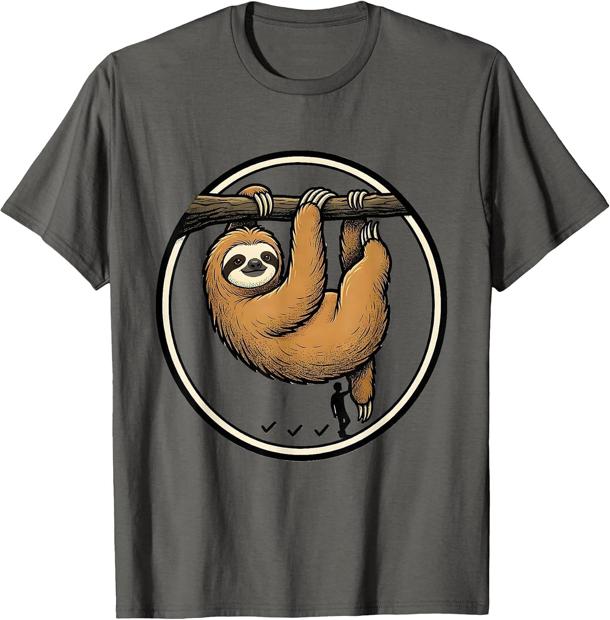 Sloth Lazy Humor Animal Lover Cartoon Novelty T-Shirt - Asphalt Grey