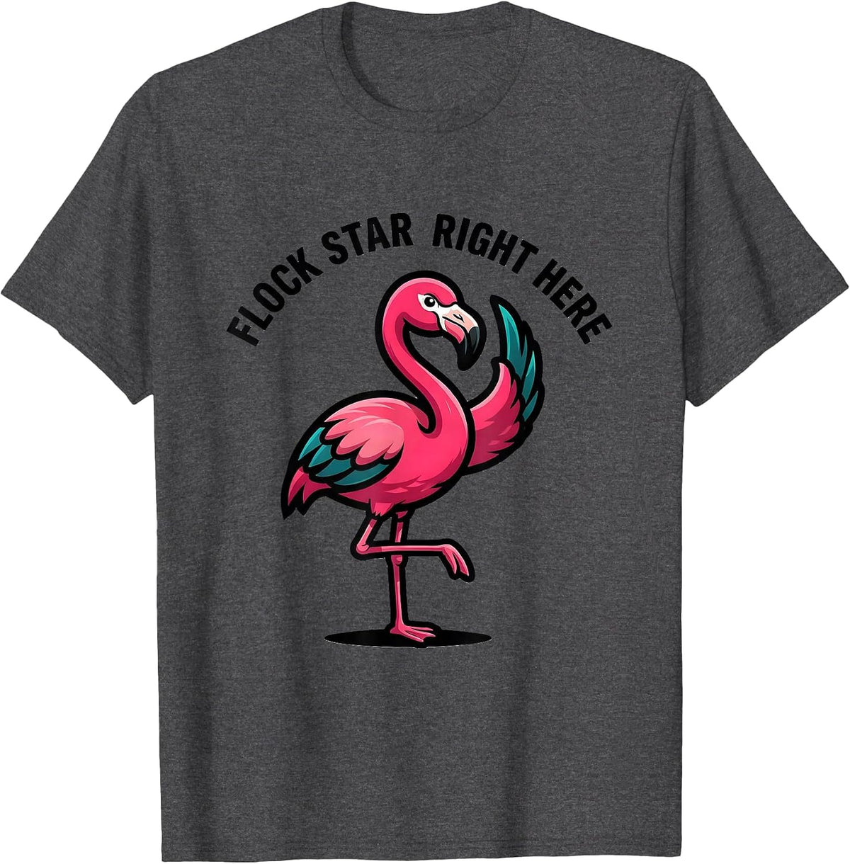 Men's Flock Star Right Here Funny Flamingo Novelty Bird Lover Gift T-Shirt - Dark Heather Grey