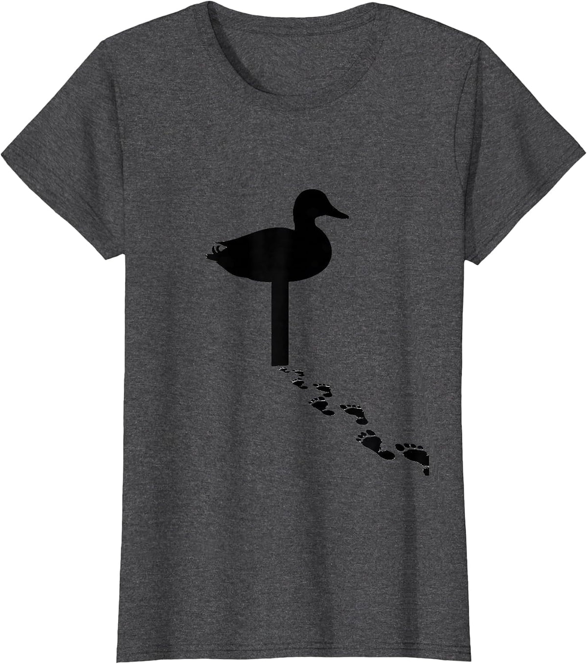 Women's Duck Decoy Silhouette Outdoor Hunting Humor Gift T-Shirt - Dark Heather Grey