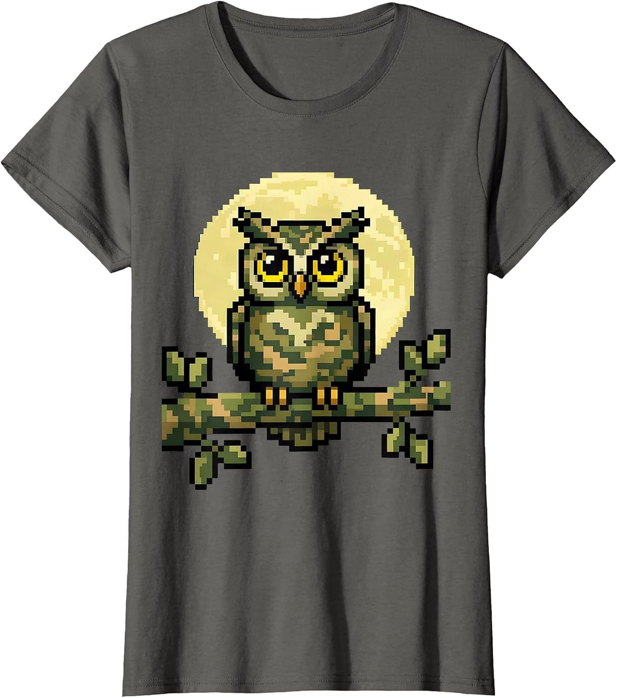 Women's Kids Camo Owl Perched on Branch at Night T-Shirt - Asphalt Grey