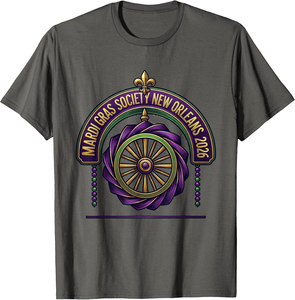 Men's Mardi Gras Society New Orleans 2026 Carnival Party Souvenir T-Shirt - Asphalt Grey