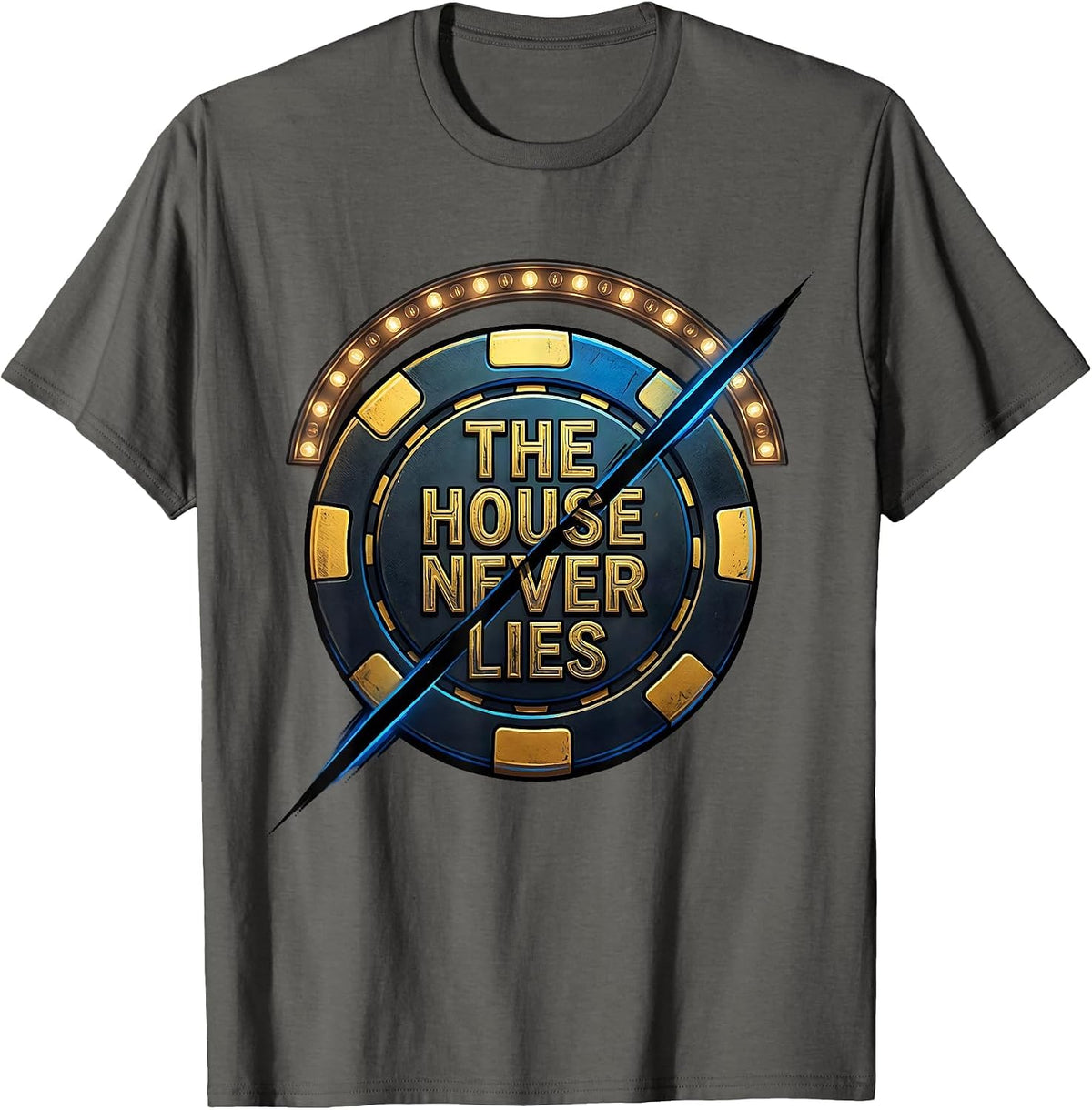 The House Never Lies Vintage Tattoo Vegas Souvenir Trip T-Shirt - Asphalt Grey