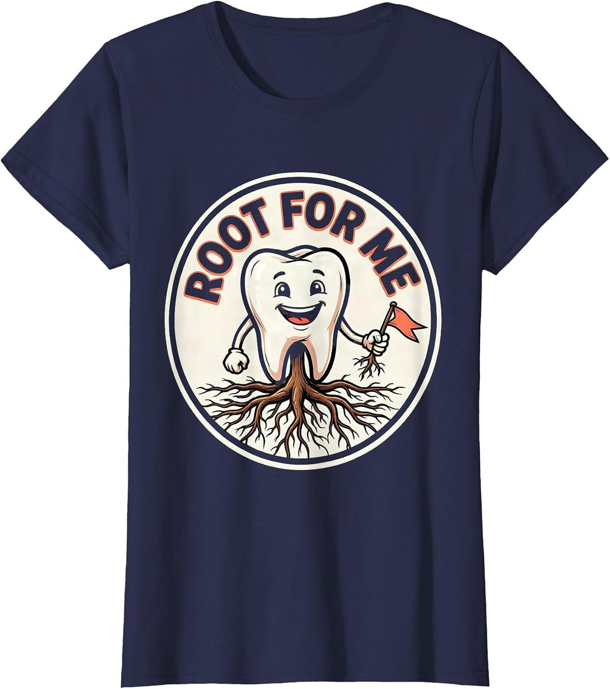 Women's Root For Me Funny Dental Hygienist Humor Cartoon T-Shirt - Navy Blue