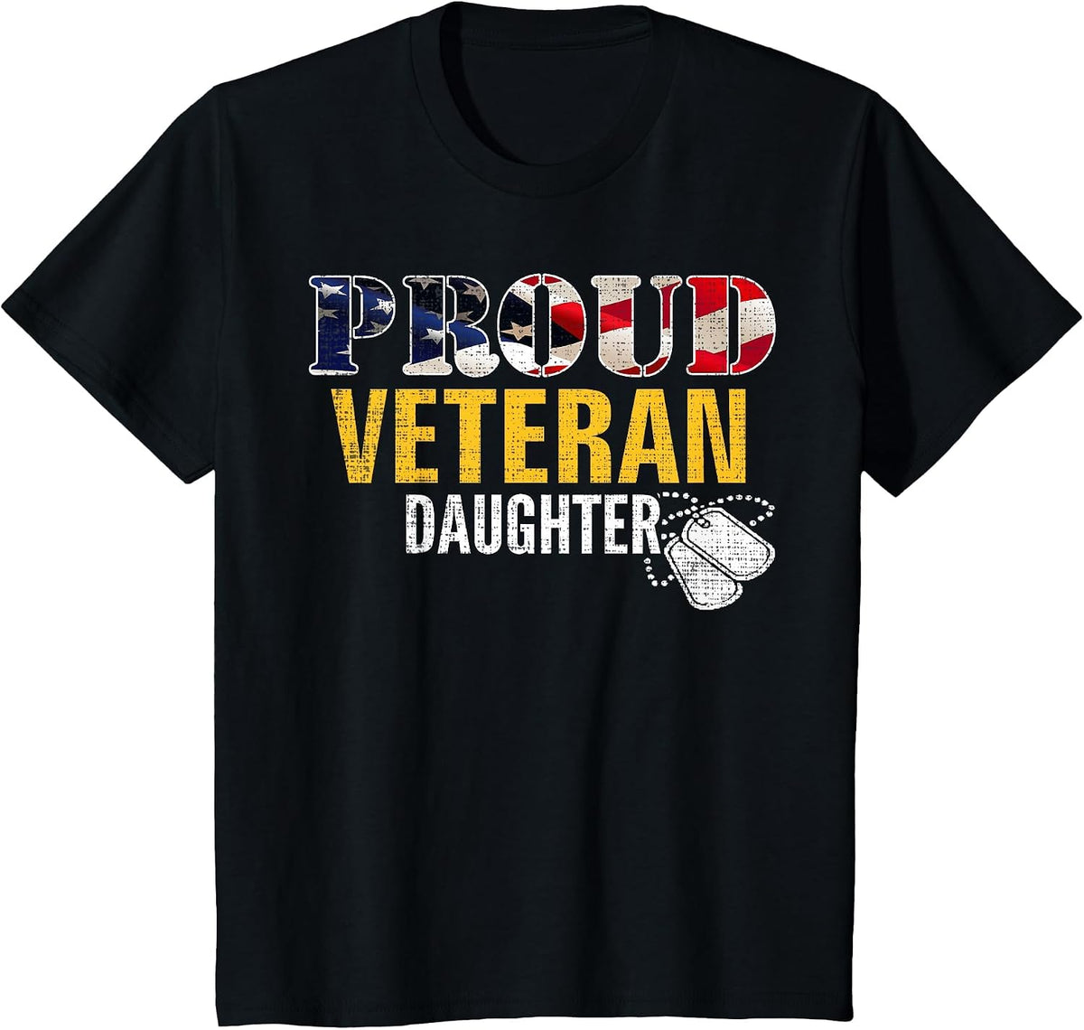Vintage Proud Veteran Daughter with American Flag Military T-Shirt - Black