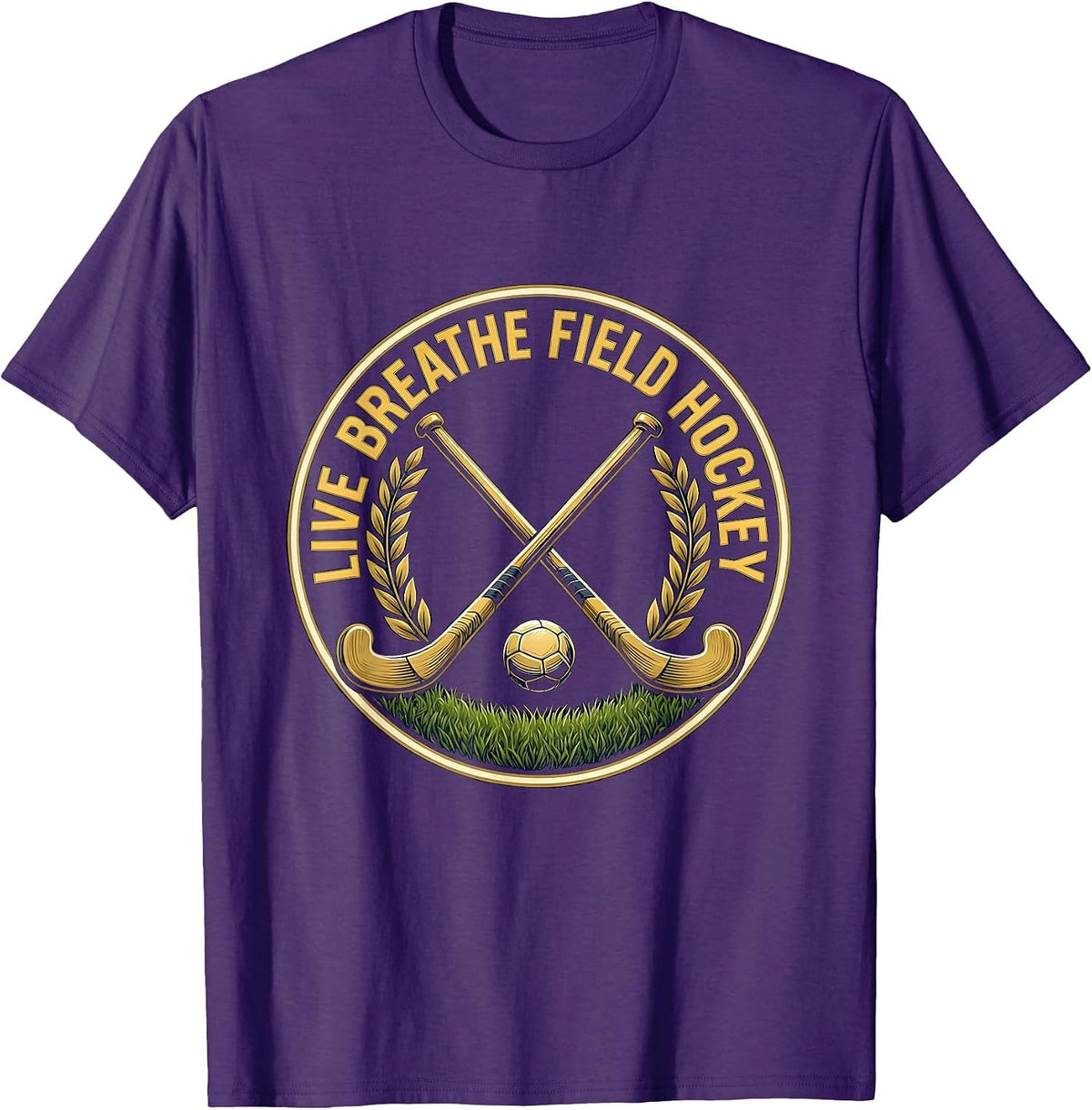 Live Breathe Field Hockey Graphic Design T-Shirt - Purple