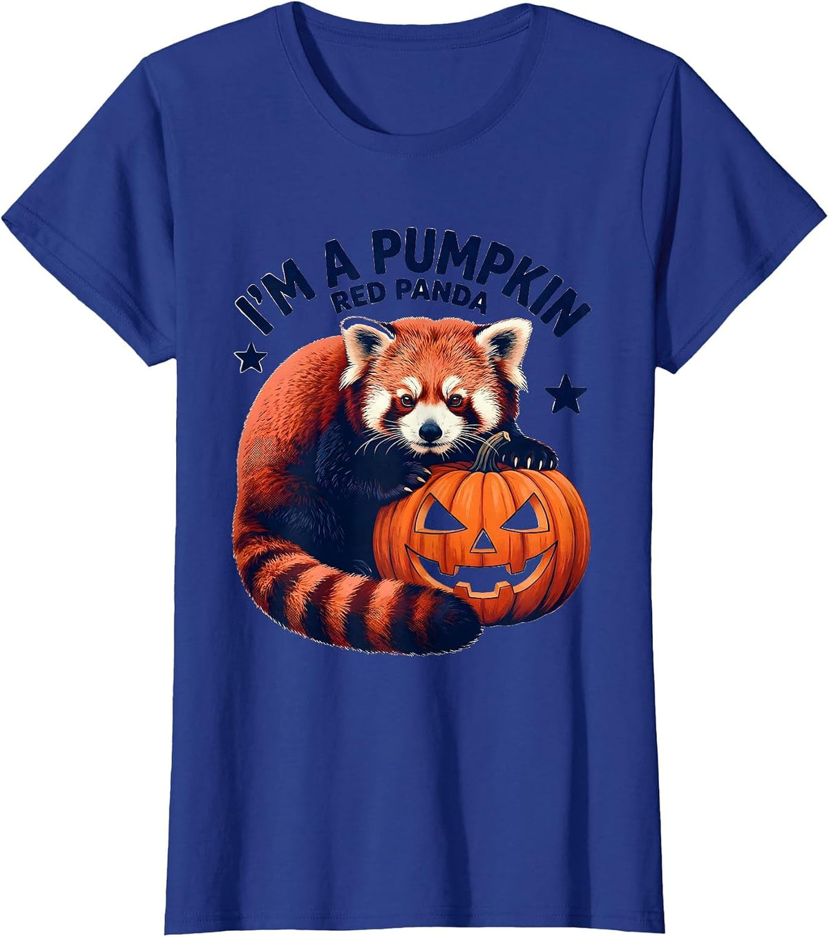 Women's I'm a Pumpkin Red Panda Cute Kawaii Animal Halloween Costume T-Shirt - Royal Blue