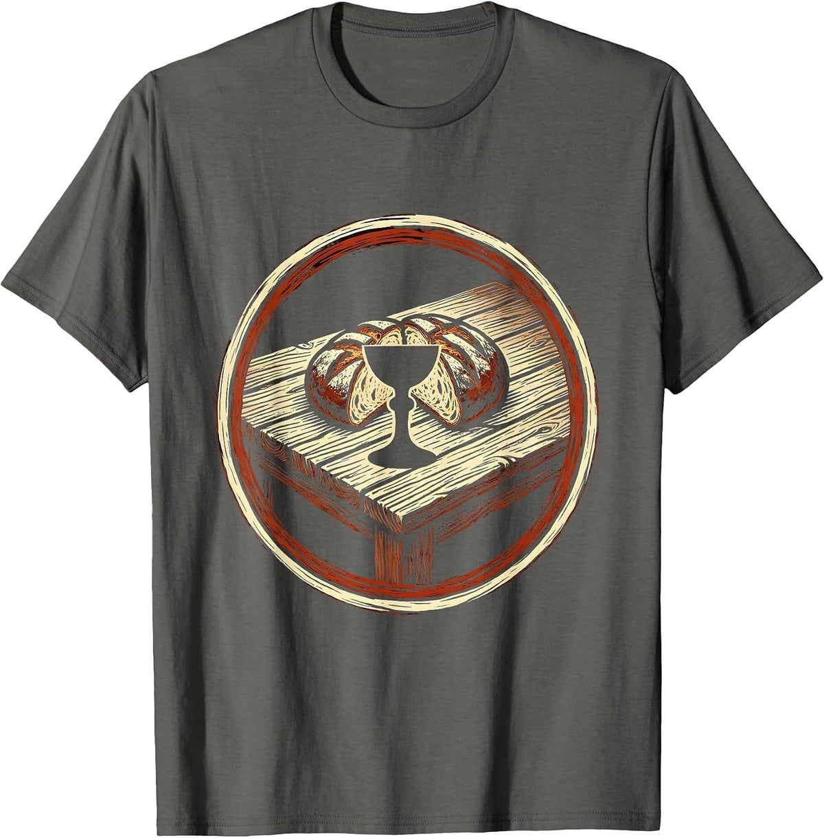 Jesus Bread and Wine Communion Graphic Tee T-Shirt - Asphalt Grey