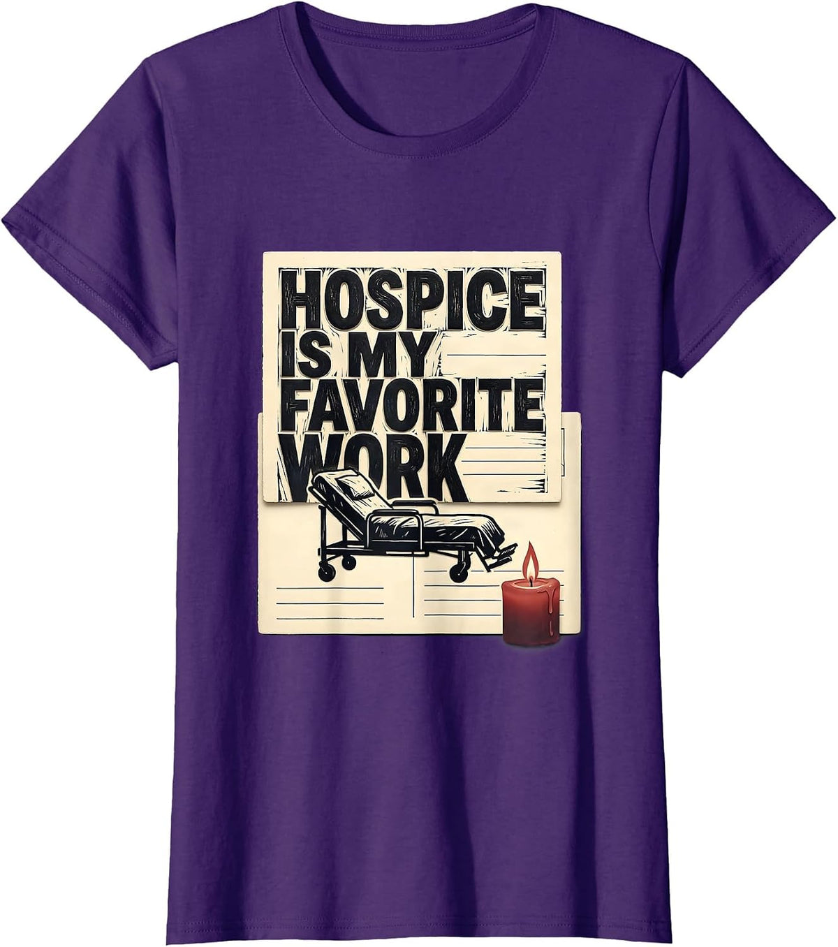 Women's Hospice Is My Favorite Work Linocut Nurse Appreciation Gift T-Shirt - Purple