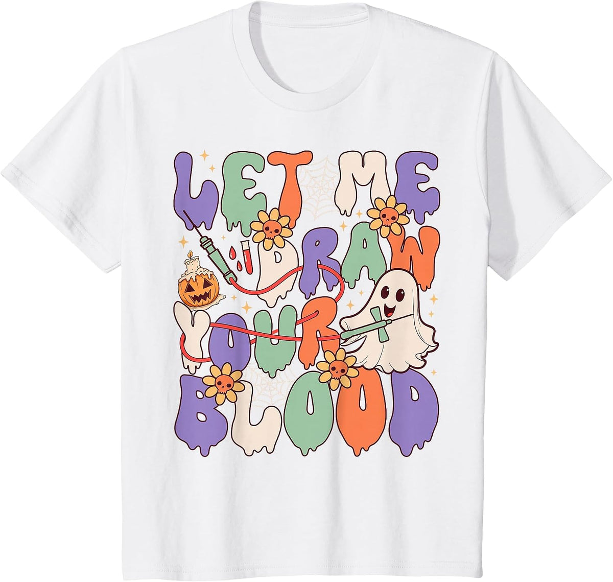 Let Me Draw Your Blood Funny Phlebotomist Halloween Spooky T-Shirt - White