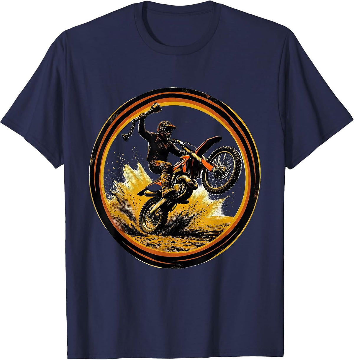 Men's Dirt Bike Rider Badge Screenprint Poster Humor T-Shirt - Navy Blue