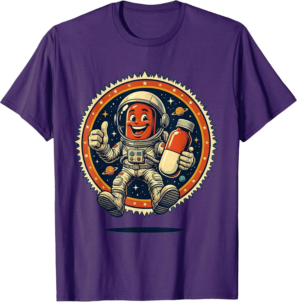 Pharmacy Technician Astronaut Space Pill Bottle T-Shirt - Purple