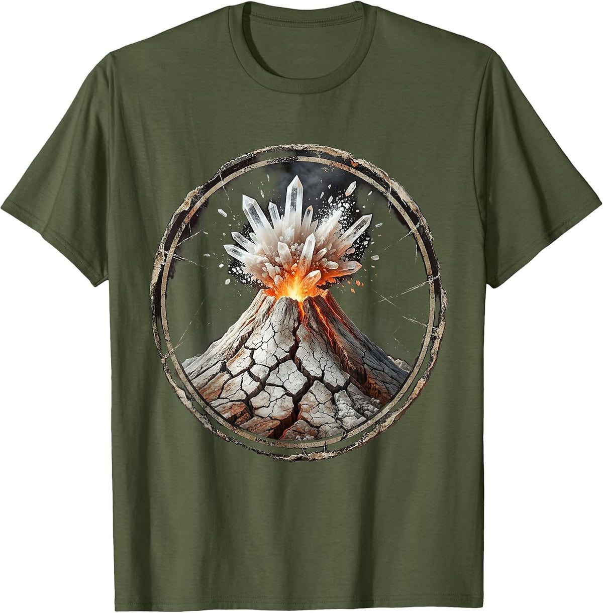 Salty Volcano Erupting Crystallized Salt Graphic T-Shirt - Olive Green