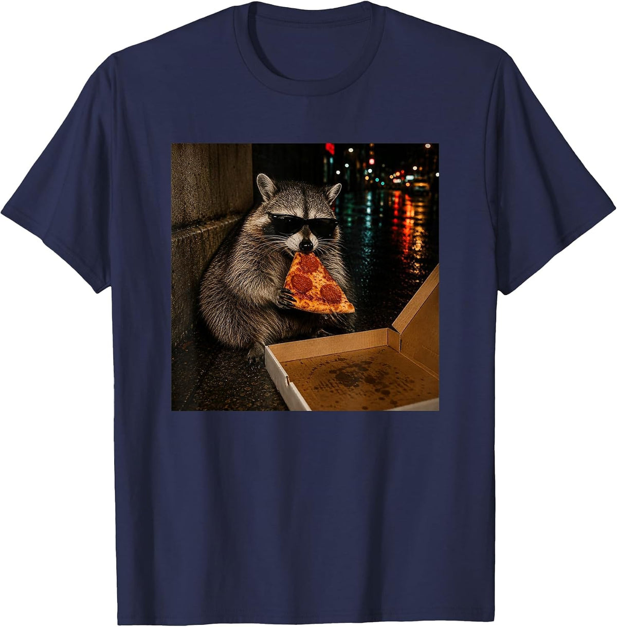 Funny Raccoon Eating Pizza Cool Trash Panda Food Lover Tee T-Shirt - Navy Blue